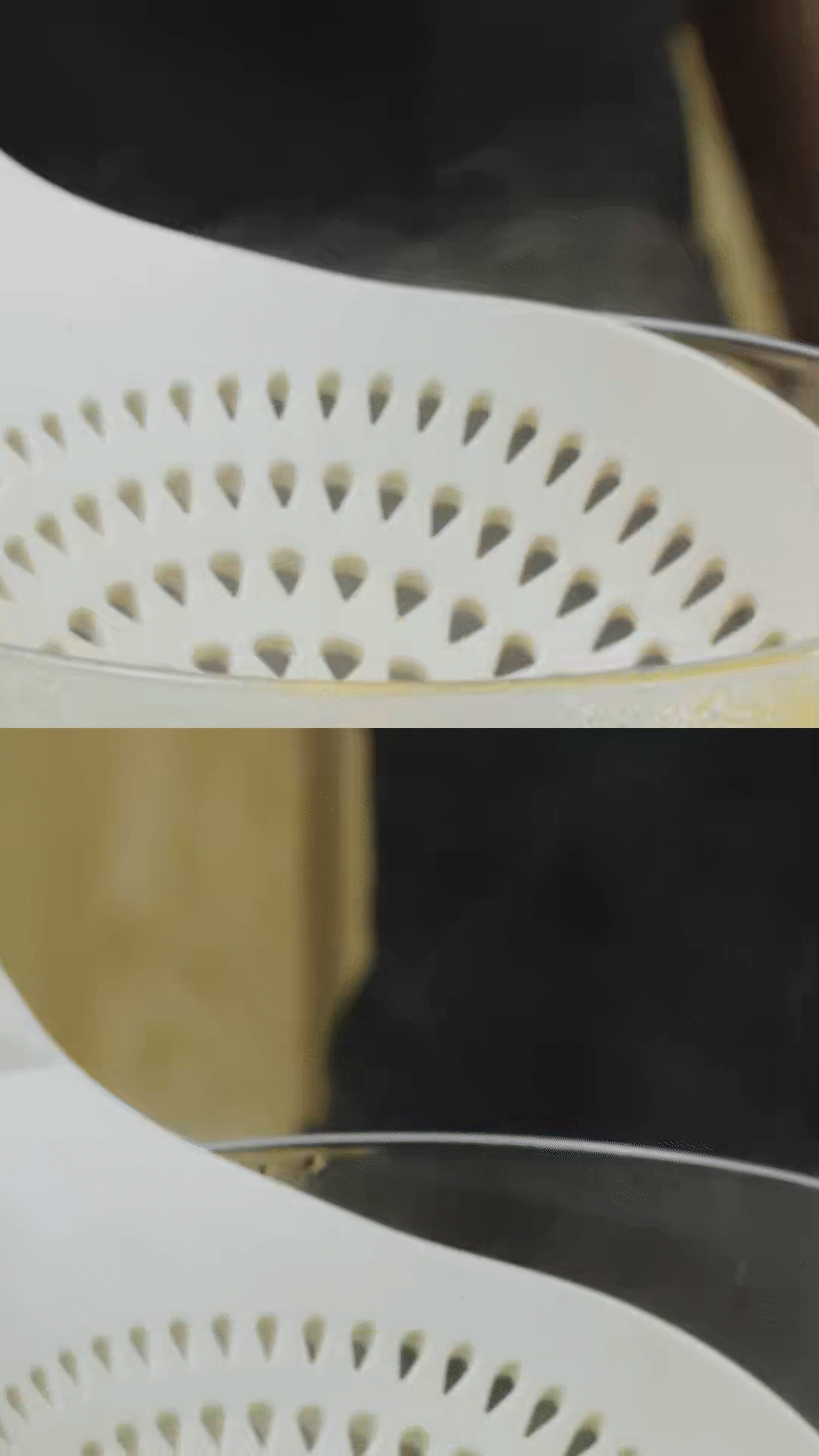 玉米筍對(duì)半切開(kāi)、口蘑切片、豌豆去殼
